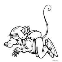 Mouse parachuting with a helmet.