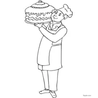 Pastry chef holding a cake on a tray