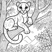 Coloring of a puma on a tree branch | Toupty.com