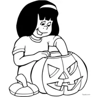 Pumpkin Decorated by Little Girl Coloring Page