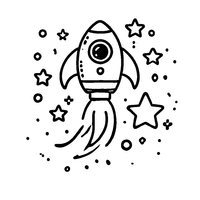 Rocket with stars around coloring