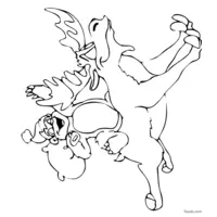 Christmas bear riding a reindeer coloring page