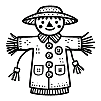 Scarecrow with a farmer's hat and scattered buttons