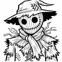 Scarecrow with a tattered scarf and an intense gaze