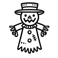 Scarecrow with a top hat and a zigzag mouth