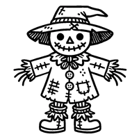 Scarecrow with a tattered coat and a pointed hat