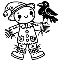 Scarecrow with a crow perched on its shoulder