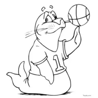 Basketball-playing seal coloring page