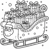 Sleigh overflowing with Christmas gifts coloring | Toupty.com