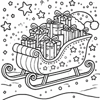 Sleigh full of gifts with stars coloring | Toupty.com