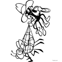 Spider catching an insect in its web coloring page