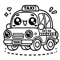 Bubbly kawaii taxi with big round shapes