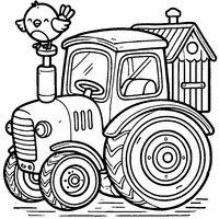 Tractor with a bird coloring page | Toupty.com