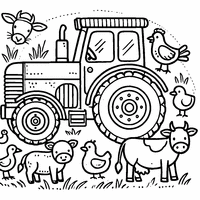 Tractor with farm animals coloring page | Toupty.com