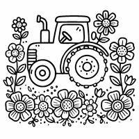 Tractor in the flowers coloring page | Toupty.com