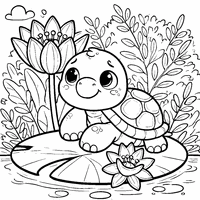 Water-lily flower and a small turtle