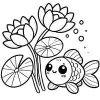 Cartoon water-lily with a small fish