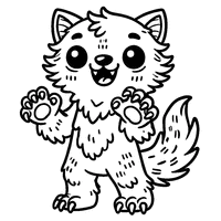 Coloring of a small werewolf with visible claws and a spooky smile | Toupty.com