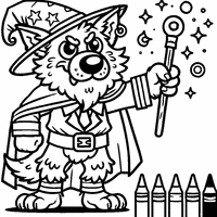 Coloring of a werewolf in a wizard costume | Toupty.com