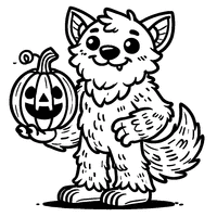 Coloring of a werewolf holding a pumpkin with a big smile | Toupty.com