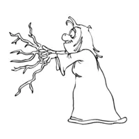 Witch casting a spell coloring page