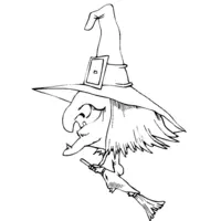 Witch on her broom coloring page