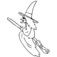 Witch on her broom coloring page