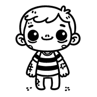 Zombie coloring with a striped t-shirt and a shy smile