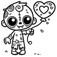 Zombie coloring with a heart-shaped balloon