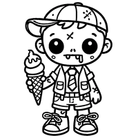 Zombie coloring holding an ice cream and wearing a cap