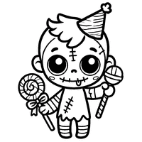 Zombie coloring with a party hat and a lollipop