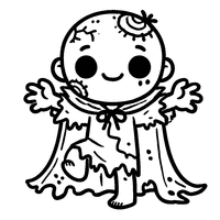 Zombie coloring wearing a torn cape and walking forward