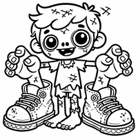 Zombie coloring with oversized shoes and a funny smile