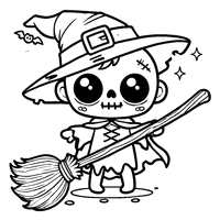 Zombie coloring with a witch hat and broom